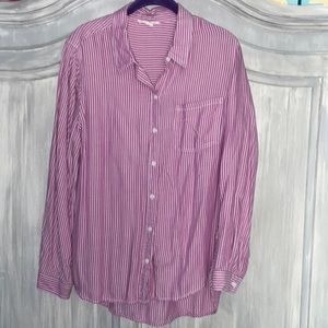 Beach lunch lounge Dark pink & white striped shirt